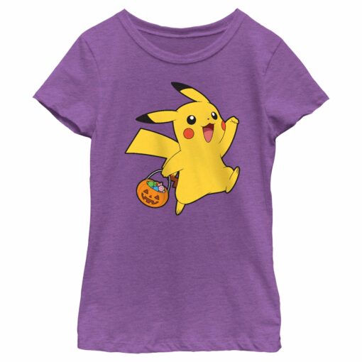 Girl_s Pokemon Halloween Trick-or-Treating Pikachu T-Shirt