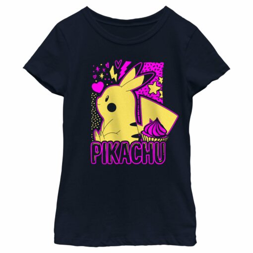 Girl_s Pokemon Pikachu Sweet Cupcake Neon T-Shirt