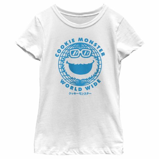 Girl_s Sesame Street Cookie Monster World Wide T-Shirt