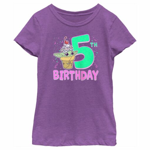 Girl_s Star Wars The Mandalorian Grogu 5th Birthday Ice Cream Cone T-Shirt