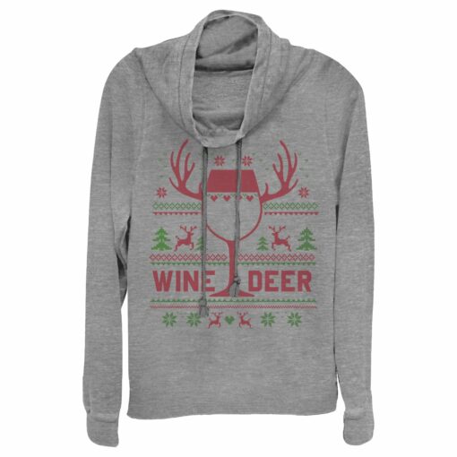 Junior_s CHIN UP Christmas Wine Deer Cowl Neck Sweatshirt