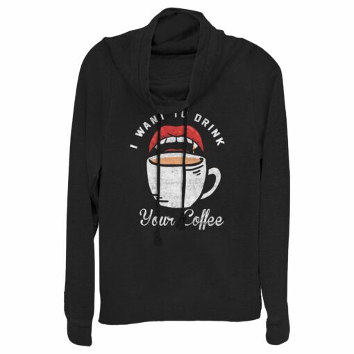 Junior_s CHIN UP Halloween Want Your Coffee Cowl Neck Sweatshirt