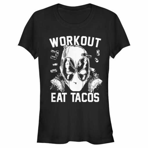 Junior_s Marvel Deadpool Workout Eat Tacos T-Shirt