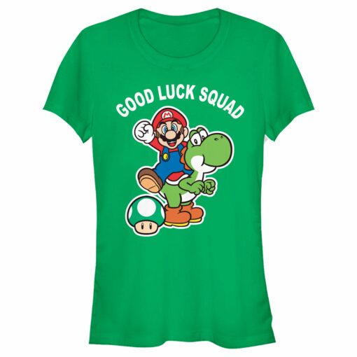 Junior_s Nintendo Super Mario St. Patrick_s Day Good Luck Squad T-Shirt