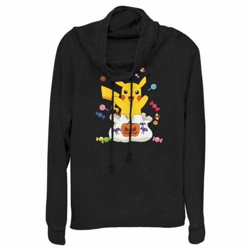 Junior_s Pokemon Halloween Pikachu Candy Bag Cowl Neck Sweatshirt