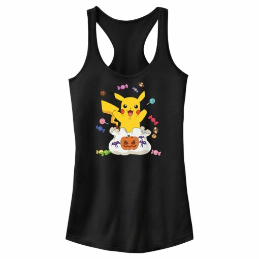 Junior_s Pokemon Halloween Pikachu Candy Bag Racerback Tank Top