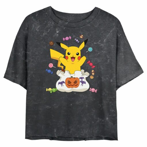 Junior_s Pokemon Halloween Pikachu Candy Pumpkin Bag T-Shirt