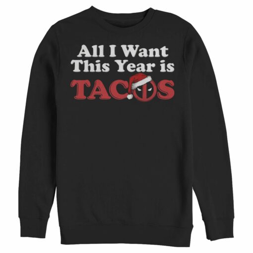 Men_s Marvel Christmas Deadpool All I Want is Tacos Sweatshirt