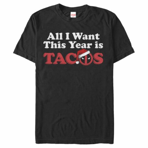 Men_s Marvel Christmas Deadpool All I Want is Tacos T-Shirt