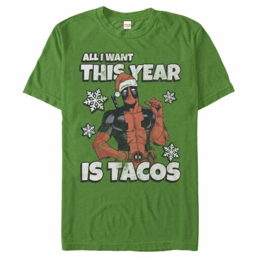 Men_s Marvel Christmas Deadpool Santa Tacos T-Shirt