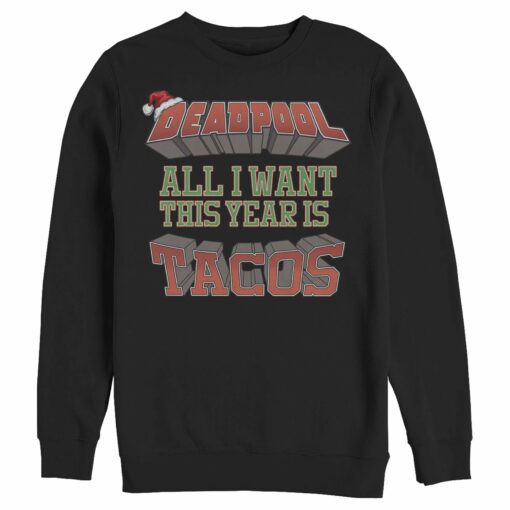 Men_s Marvel Christmas Deadpool Wants Tacos Sweatshirt