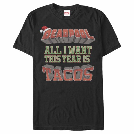 Men_s Marvel Christmas Deadpool Wants Tacos T-Shirt