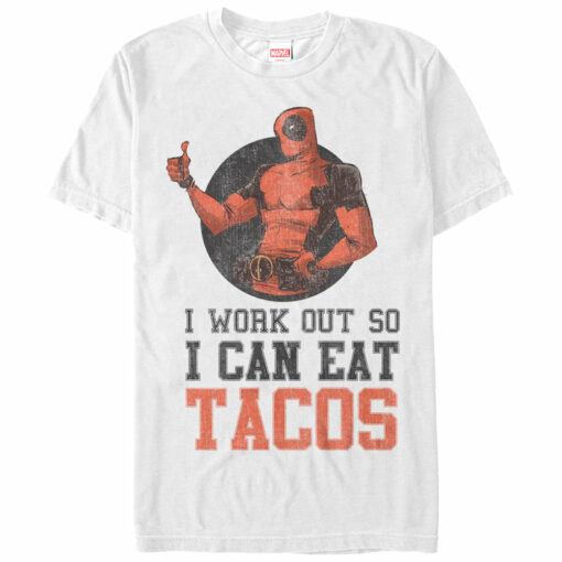 Men_s Marvel Deadpool Work Out Eat Tacos T-Shirt