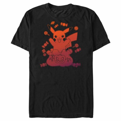 Men_s Pokemon Halloween Pikachu Bag of Candy T-Shirt