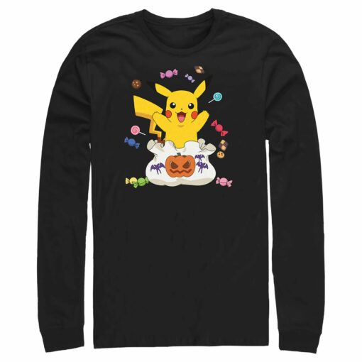 Men_s Pokemon Halloween Pikachu Candy Bag Long Sleeve Shirt