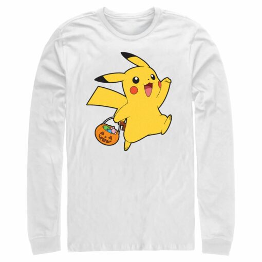 Men_s Pokemon Halloween Trick-or-Treating Pikachu Long Sleeve Shirt