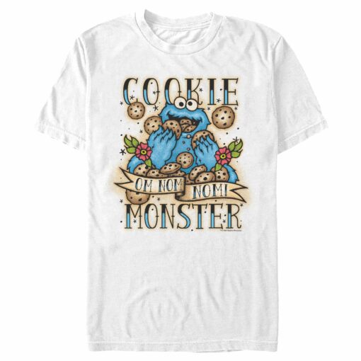 Men_s Sesame Street Cookie Monster Om Nom Nom Tattoo T-Shirt