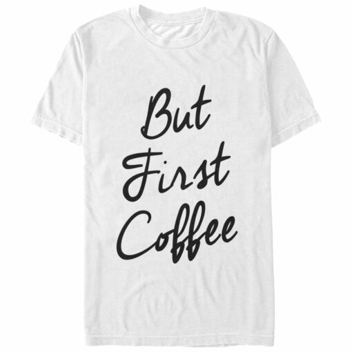 Women_s CHIN UP But First Coffee Cursive Boyfriend Tee