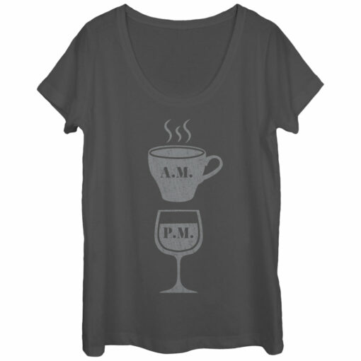 Women_s CHIN UP Coffee AM Wine PM Scoop Neck