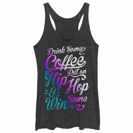 Women_s CHIN UP Coffee and Hip Hop Cursive Racerback Tank Top