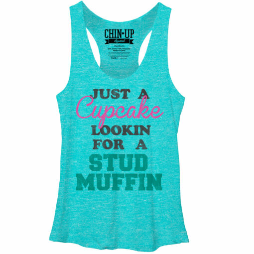 Women_s CHIN UP Cupcake Looking for a Stud Muffin Racerback Tank Top