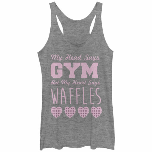 Women_s CHIN UP Head Says Gym Heart Says Waffles Racerback Tank Top