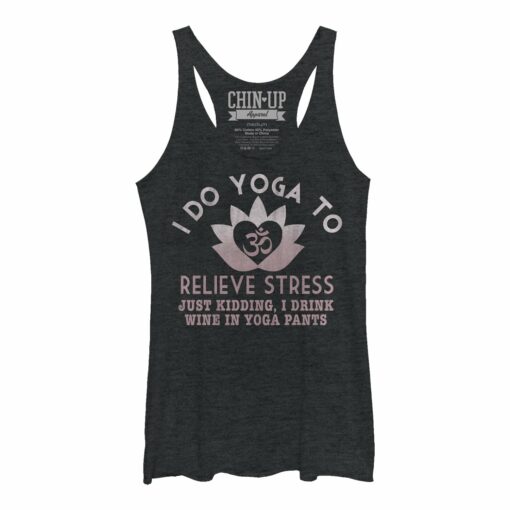 Women_s CHIN UP Lotus Drink Wine in Yoga Pants Racerback Tank Top