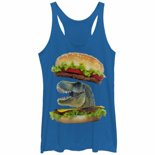 Women_s Lost Gods Dinosaur Cheeseburger Racerback Tank Top