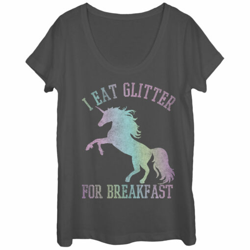 Women_s Lost Gods Glitter Breakfast Unicorn Scoop Neck