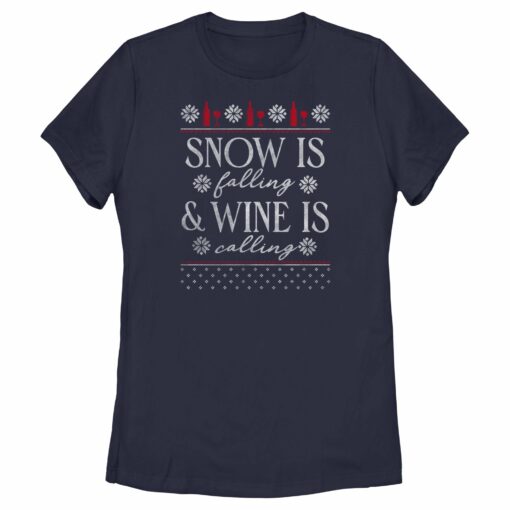 Women_s Lost Gods Snow Is Falling Wine Is Calling T-Shirt