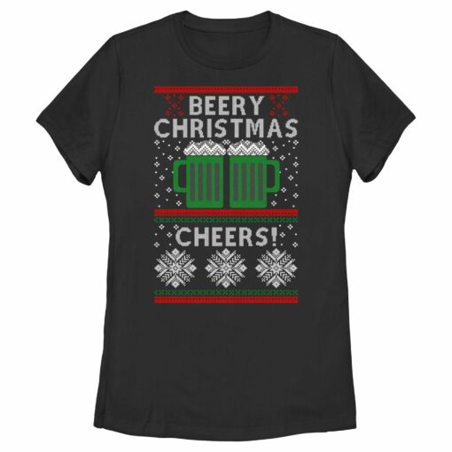 Women_s Lost Gods Ugly Sweater Christmas Cheers T-Shirt