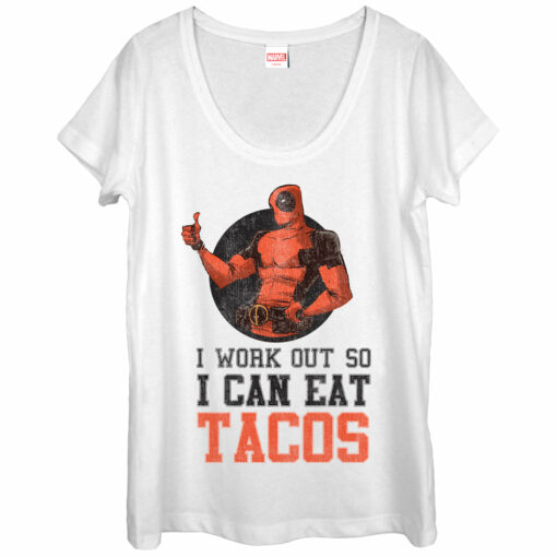 Women_s Marvel Deadpool Work Out Eat Tacos Scoop Neck