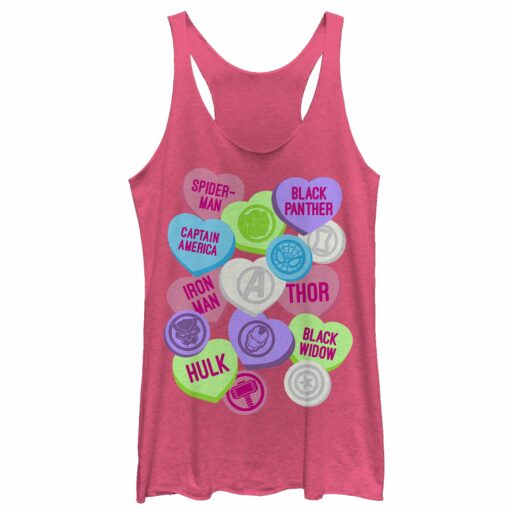 Women_s Marvel Valentine_s Day Candy Heart Heroes Racerback Tank Top