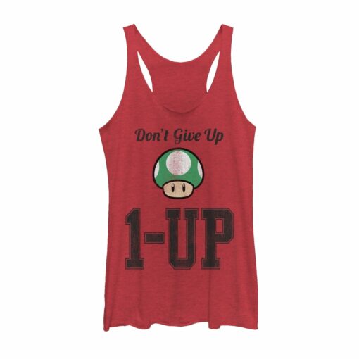 Women_s Nintendo Don_t Give Up Level Up Mushroom Racerback Tank Top