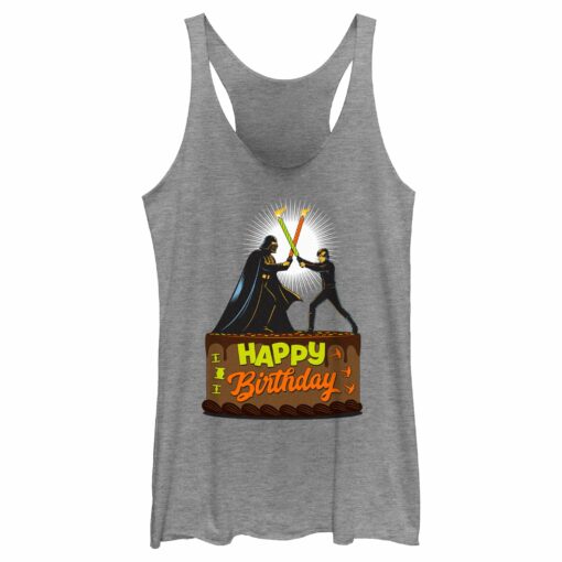 Women_s Star Wars Happy Birthday Duel Cake Racerback Tank Top