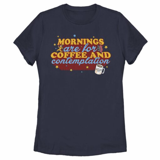 Women_s Stranger Things Coffee And Contemplation Typographic T-Shirt