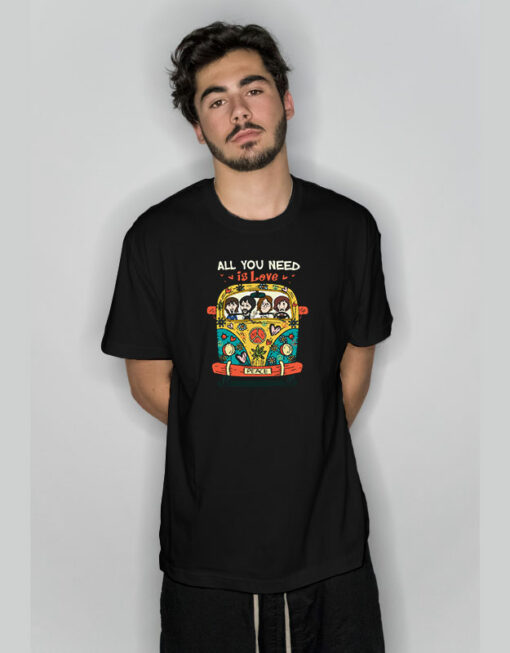 All You Need Is Love The Beatles Hippie Car Graphic T-Shirt