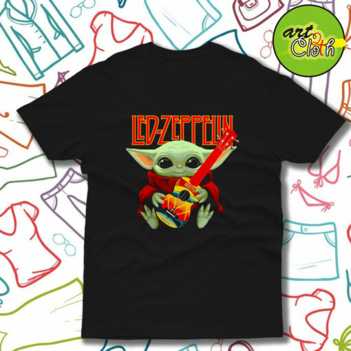 Baby Yoda Hug Ledzeppelin Guitar T-Shirt