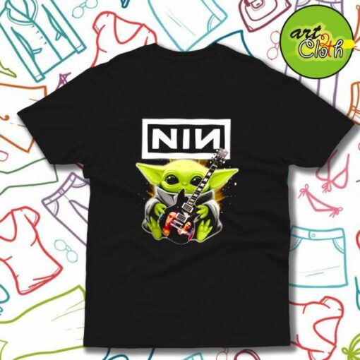 Baby Yoda hug Nine Inch Nails guitar T-Shirt