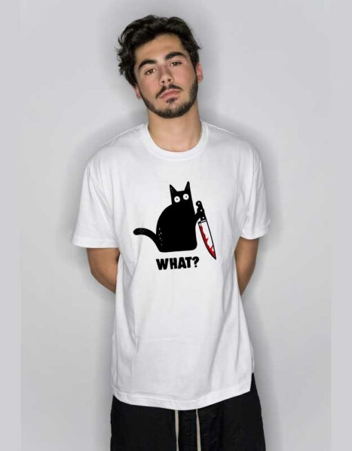 Black Cat With Knife T Shirt