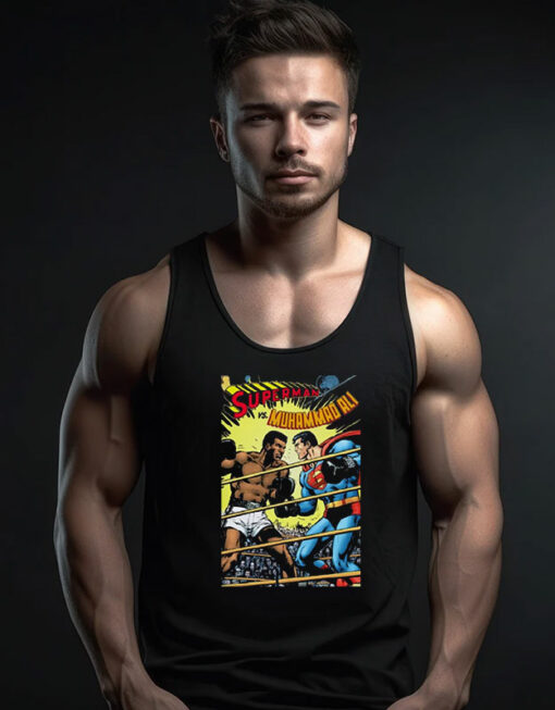 Blanc Muhammad Ali vs Superman Parody Tank Top