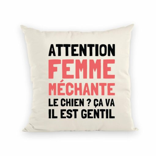 Coussin Attention femme mechante