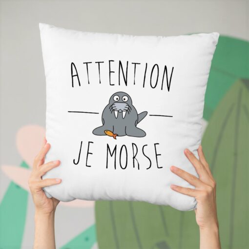 Coussin Attention je mords