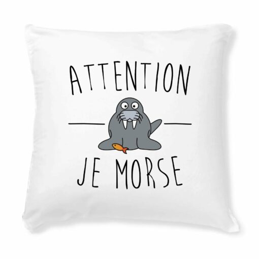 Coussin Attention je mords