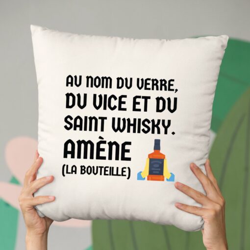 Coussin Au nom du verre du vice et du saint whisky