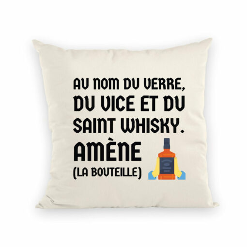 Coussin Au nom du verre du vice et du saint whisky