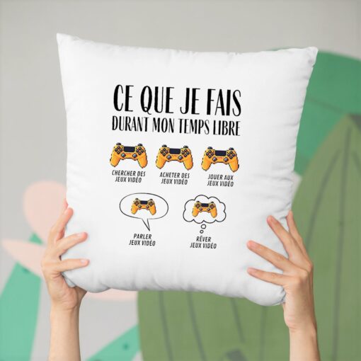 Coussin Ce que je fais durant mon temps libre Jeux video