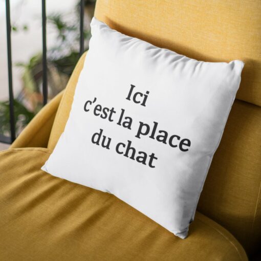 Coussin Ici c’est la place du chat