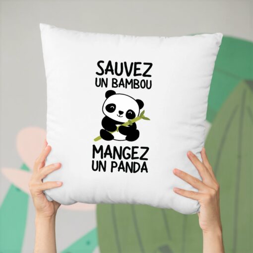 Coussin Sauvez un bambou, mangez un panda