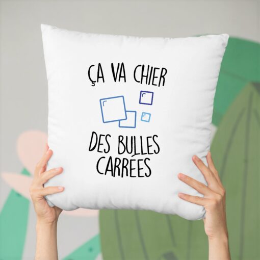 Coussin ca va chier des bulles carrees